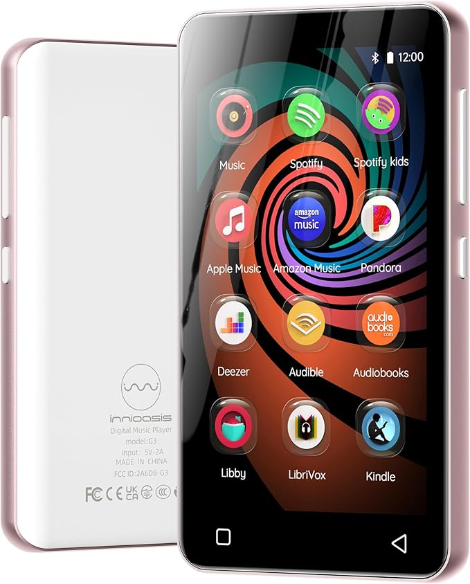 160GB MP3 Player with Bluetooth and WiFi, innioasis Music Player with Spotify,Pandora,Amazon Music,4" Touch Screen Android MP4 MP3 Player for Kids with Libby,Audible,Spotify Kids (White+Pink)-StrideForce Fitness