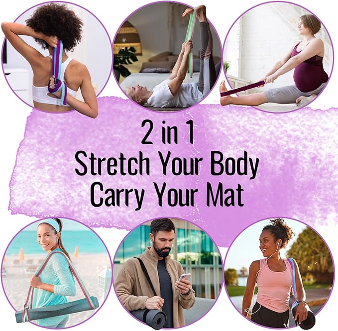 TECEUM Yoga Strap & Mat Strap – 2 IN 1 – Cotton – 6 ft 8 ft 10 ft (30+ colors) – Adjustable Non-Slip Belt for Yoga, Pilates, Stretching, Physical Therapy, Fitness & Home Workout – For Carrying Mats-StrideForce Fitness