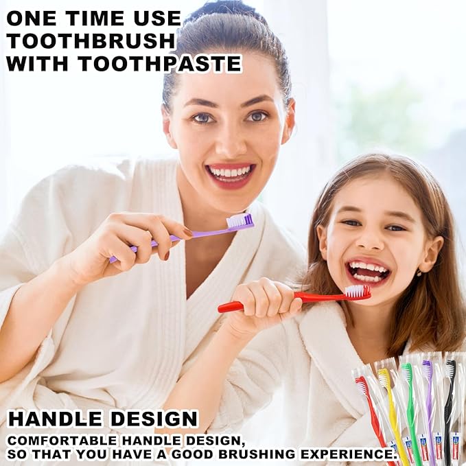 HAIFOTRVA 200pcs Disposable Toothbrushes with Toothpaste,Single Use Toothbrush with Toothpaste Individually Wrapped Disposable Travel Toothbrushes Kit Bulk for Homeless,Hotel,Guests(5 Colors)