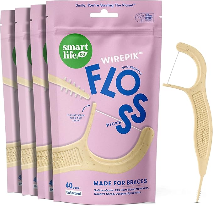 SmartLifeco Flossers for Braces - Eco-Friendly Orthodontic Floss Picks for Adults & Kids | Straw Wheat Blend | Superior Anti-Shred Thread | Ortho Interdental Toothpick End | Unflavored - 160 Pack