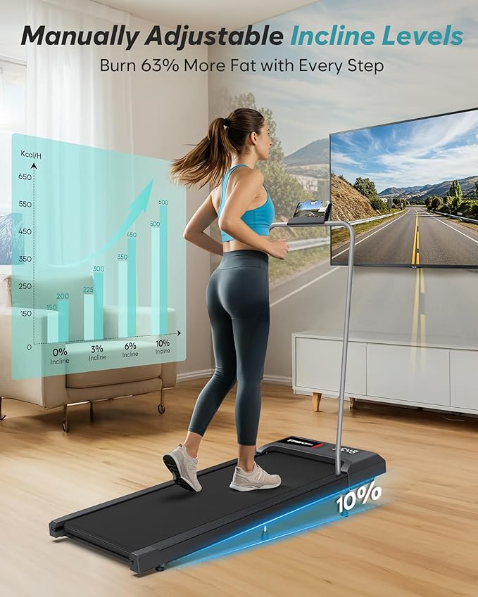 WELLFIT Auto Incline Folding Treadmill - 10% Incline Desk Walking Pad Treadmill with Handlebar, 400 lbs Heavy-Duty Capacity, Space-Saving Quiet Under-Desk Design for Home Office, Seniors & Fitness-StrideForce Fitness