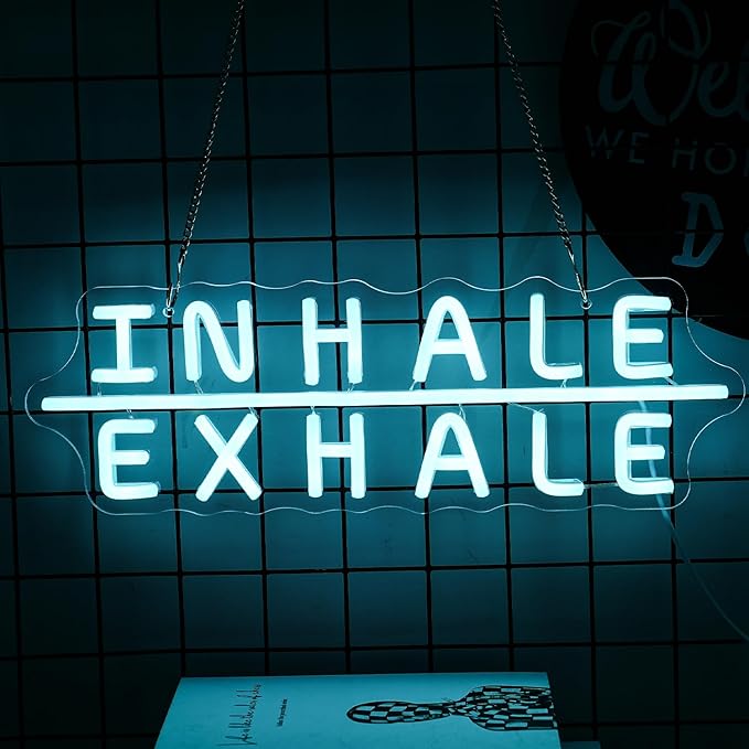 "Inhale Exhale" Neon Sign Yoga Neon Signs Letter Led Neon Sign Blue LED Neon Lights for Yoga Room Pilates Studio Bedroom Gym Decoration-StrideForce Fitness