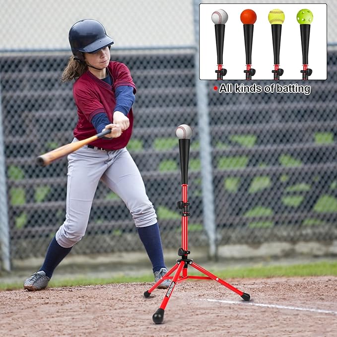 Baseball Tee Batting Tee Softball Tee Portable Travel Hitting Tee,Easy Adjustable Height,Stable Tripod Stand-StrideForce Fitness