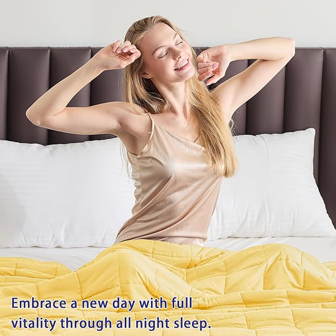 yescool Weighted Blanket for Adults (20 lbs, 60” x 80”, Yellow) Cooling Heavy Blanket for Sleeping Perfect for 190-210 lbs, Queen Size Breathable Blanket with Premium Glass Bead, Machine Washable-StrideForce Fitness