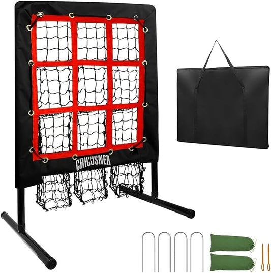 9 Hole Pitching Net, Heavy-Duty Baseball Net with Strike Zone for Pitching and Hitting, Height Adjustable Training Equipment with 9 Pocket Pitching Target for Baseball & Softball Practice-StrideForce Fitness