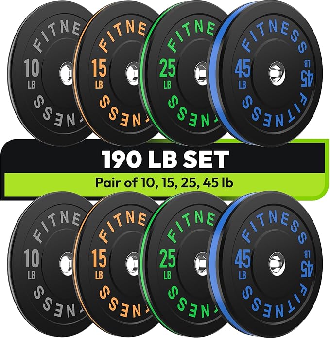 Rubber Weight Plates, Olympic Bumper Plate Set 2-Inch, 45/100 / 160/190 / 260/300 lb Barbell Weights for Home Gym, Colored Standard Strength Training Plates for Weightlifting-StrideForce Fitness