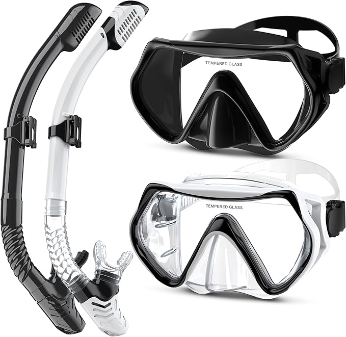 Snorkeling Gear, Dry Snorkel Set180° Panoramic Wide View,Anti-Fog Scuba Diving Mask, Professional Snorkeling Gear for Free Breathing, Swimming, Diving-StrideForce Fitness
