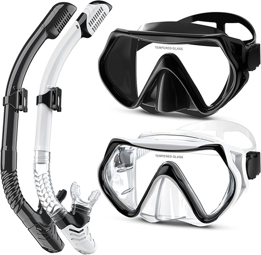 Snorkeling Gear, Dry Snorkel Set180° Panoramic Wide View,Anti-Fog Scuba Diving Mask, Professional Snorkeling Gear for Free Breathing, Swimming, Diving-StrideForce Fitness