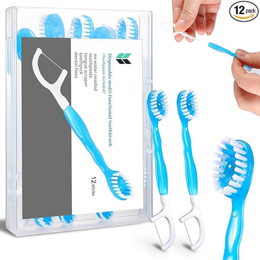 Toothbrushes Travel 14 Count Disposable Toothbrush Individually Wrapped Portable Oral Care Set 5 in 1 Pre-Pasted Mini Brush Floss Pick Tongue Scraper for Camping Hiking School
