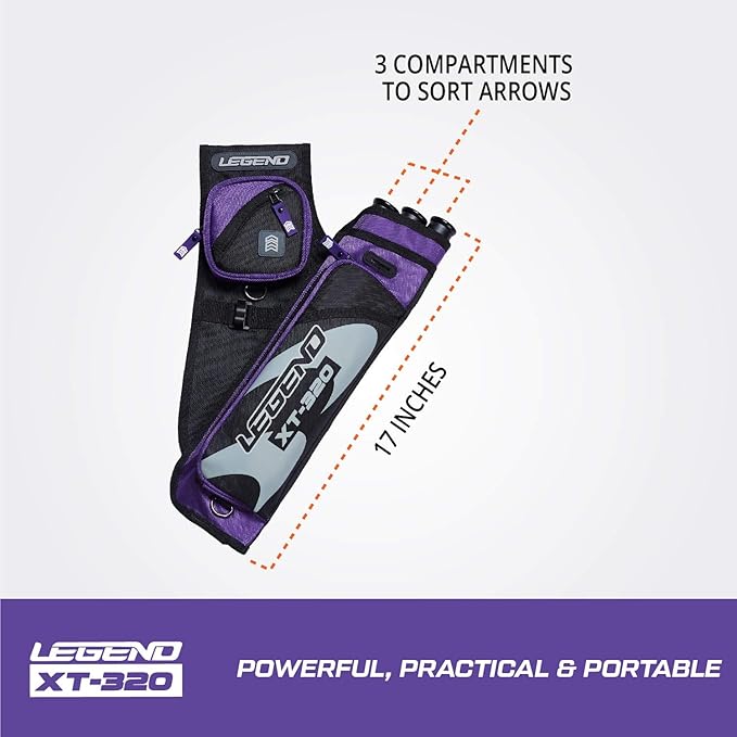 LEGEND XT320 Archery Quivers - Nylon Hip Quivers with 3 Arrow Tube Cases for Target Shooting - Adjustable Waist Belt, T-Slot, Storage Compartments for Accessories, Gear, Tools, Release Tab, Score Card-StrideForce Fitness