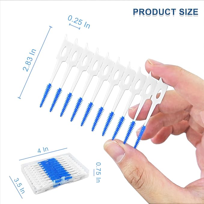 200 Pcs Portable Soft Silicone Interdental Floss Picks for Family Oral Care, Dual - Ended Toothpick & Flosser Cleaning Tool（Blue）