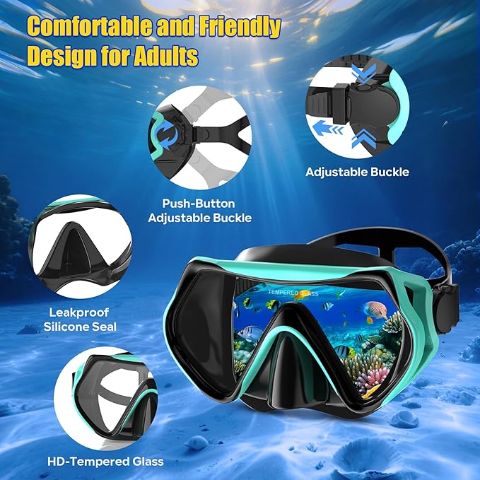 Snorkeling Gear, Dry Snorkel Set180° Panoramic Wide View,Anti-Fog Scuba Diving Mask, Professional Snorkeling Gear for Free Breathing, Swimming, Diving-StrideForce Fitness