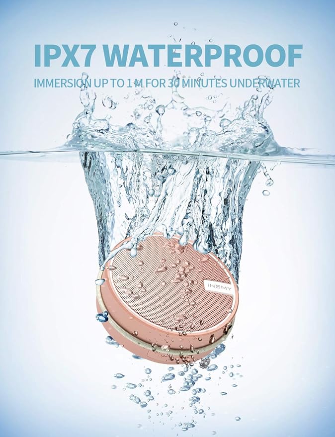 INSMY C12 IPX7 Waterproof Shower Bluetooth Speaker, Portable Small Speaker, Speakers Bluetooth Wireless Loud Clear Sound Support TF Card Suction Cup for Outdoor Kayak Canoe Beach Gift (Cashmere Pink)-StrideForce Fitness