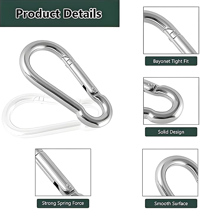 M6 Spring Snap Hook Carabiners, Carabiner Clip, Heavy Duty Galvanized Steel Spring Clip, Quick Link Key Chain for Swing Hammock Gym Outdoor, Holding Capacity-StrideForce Fitness