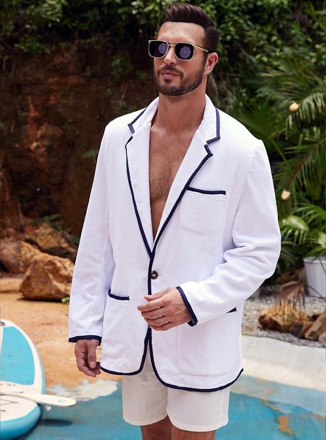 Luxurious Men's Bathrobe, Organic Cotton Terry Towelling Blazer, Leisure Cotton Bath Robe for Pool and beach-StrideForce Fitness