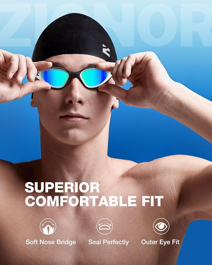 ZIONOR G1 Lite Swim Goggles with Swim Cap Comfortable Anti-fog Swimming Goggles Cap Set for Adult Men Women-StrideForce Fitness