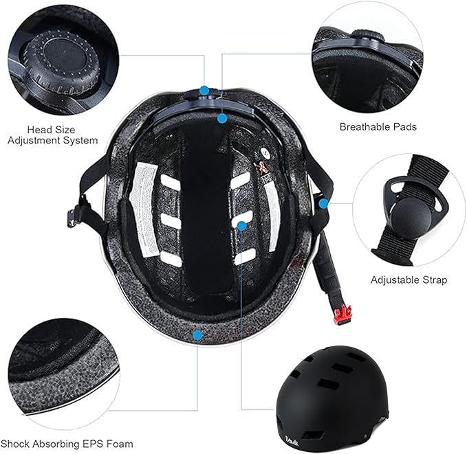 Bike Helmet 3 Sizes for Teenager Kids Youth Adults,Bavilk Skateboard Helmet Adjustable Multi-Sport Bicycle Cycling Scooter Roller Skate Inline Skating Rollerblading for Girls Boys Women Men Teen-StrideForce Fitness