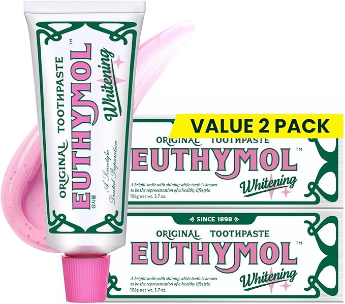 EUTHYMOL Whitening Toothpaste (3.7fl oz*2, Pack of 2) - Stain Removal in 2 Weeks, Long-Lasting Freshness for Sensitive Gum & Teeth. Bad Breath, Cavity Prevention. Recyclable Aluminum Tube