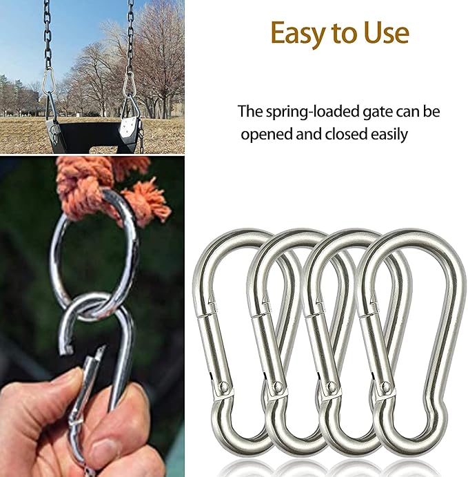 3 Inch Carabiner Spring Snap Hook Steel Clip Link Buckle Heavy Duty 8x80mm 10 Pcs for Outdoor Camping Hiking Hammock Swing, White-StrideForce Fitness