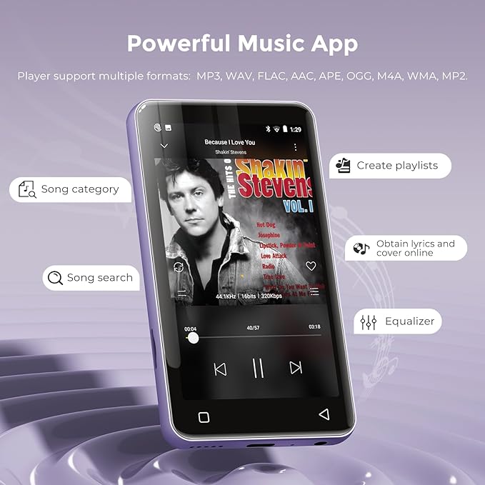 innioasis 80GB MP3 Player with Bluetooth and WiFi, MP3 Player for Kids with Spotify, Spotify Kids, Pandora, Audible, 4.0" Touch Screen Music Player with Parental Controls, Up to 1TB (White+ Purple)-StrideForce Fitness