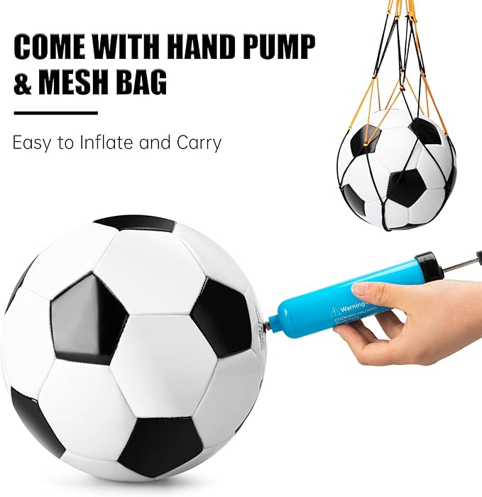 Soccer Ball Size 2 Size 3 Size 4 Size 5 with Pump - Single, 2 or 3 Pack - Official Size & Weight - Classic Indoor Outdoor Soccer Long-Lasting - Ideal Gift for Toddler Kids Boys Girls Youth Adult-StrideForce Fitness