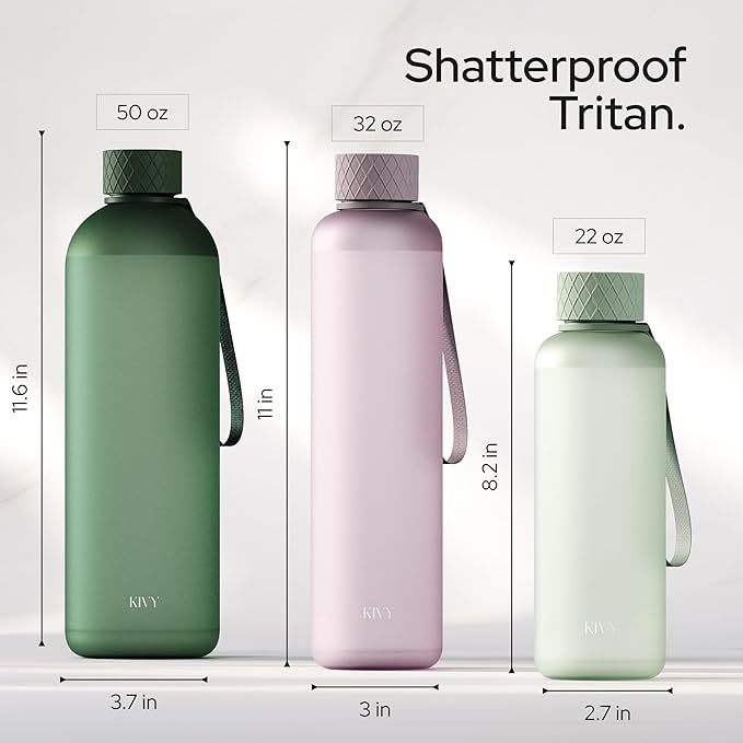 KIVY Large Water Bottle 50oz [Lightweight & Shatterproof] - Fits Backpack & Cupholder for Travel, Sports, School - Clear, No Straw, 1.5 Liter