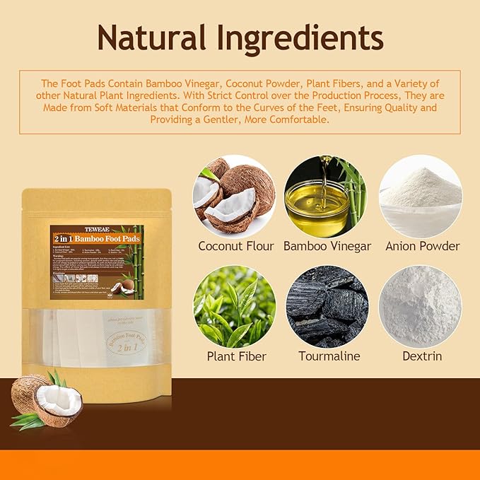 2 in 1 Foot Pads, 64 Pads Bamboo Vinegar Coconut Shell Powder Foot Pads with ''Stay in Place'' Bigger Adhesive Sheet-StrideForce Fitness