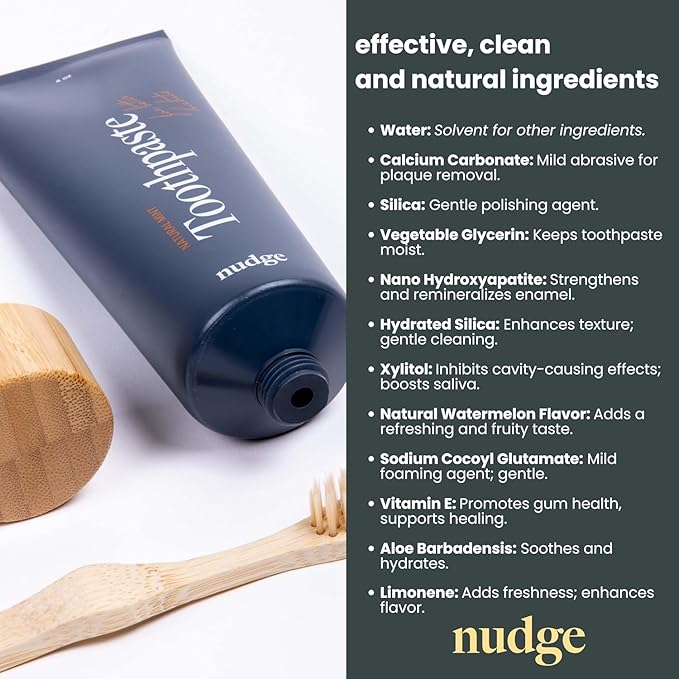 Nudge 10% Nano Hydroxyapatite Toothpaste, Remin+™ with Vitamin E, Fluoride-Free, SLS Free, Helps Remineralize Enamel, Supports Dry Mouth Relief and Sensitive Teeth, Watermelon, 4 oz (Pack of 3)