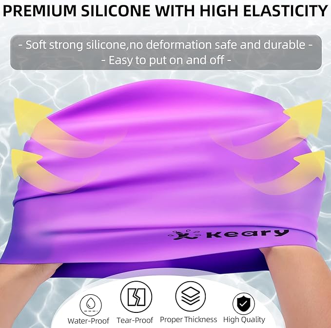 Keary Extra Large Swim Cap for Braids and Dreadlocks Extensions Weaves Long Hair, Waterproof Silicone Cover Ear Bath Pool Shower Swimming Cap for Adult Youth to Keep Hair Dry, Easy to Put On and Off-StrideForce Fitness