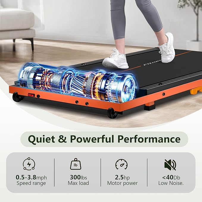 Walking Pad, Under Desk Treadmill for Home, Portable Treadmill 300 lbs Capacity (Orange-Handrail New)-StrideForce Fitness