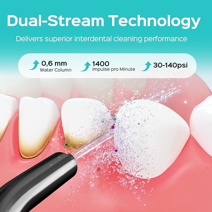 COSLUS Portable Water Flosser for Teeth: 4 Modes & 5 Intensity Levels Professional Electric Dental Pick for Sensitive Gums, Braces & Orthodontic - Cordless for Travel Use, for Adults, BPA-Free, Black
