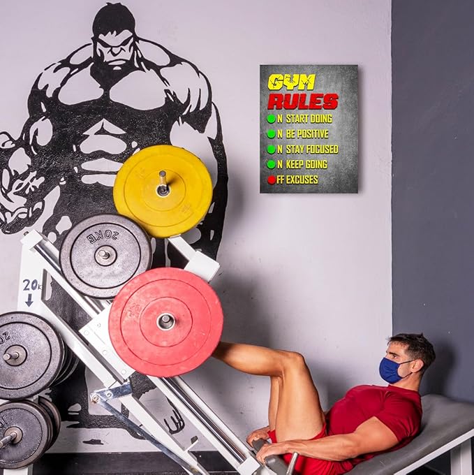 Gym Quotes Wall Art,Inspirational Workout Wall Decor,Gym Rules Canvas Wall Art for Exercise Fitness Room-StrideForce Fitness