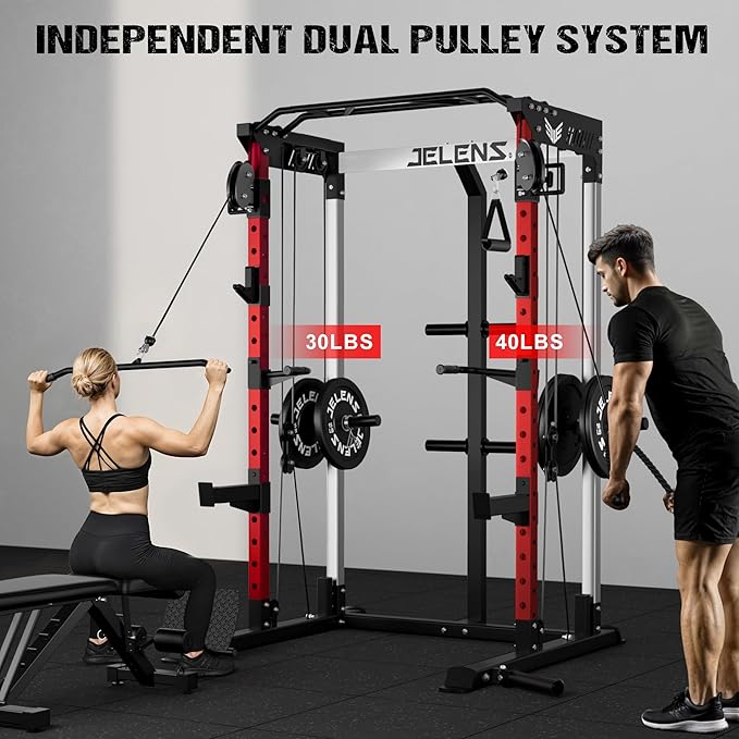 Power Cage, 2000LBS Multi-Function C21 Power Rack with Dual Pulley Cable Crossover System, All-in-One Squat Rack with More Training Attachments-StrideForce Fitness