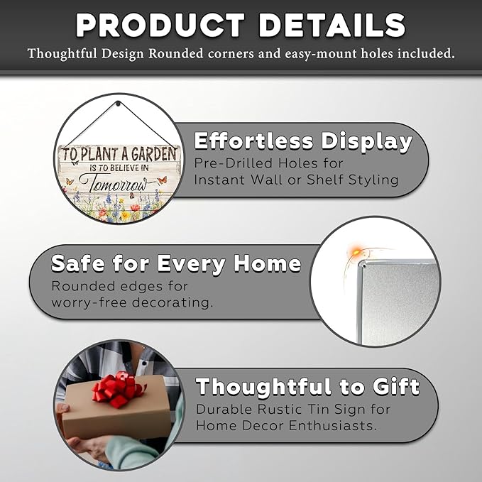 Gardening Vintage Metal Sign Plaque To Plant A Garden is To Believe Tomorrow Sign for Home Greenhouse Living Room Bedroom Outdoor Decor 12 * 8inch-StrideForce Fitness