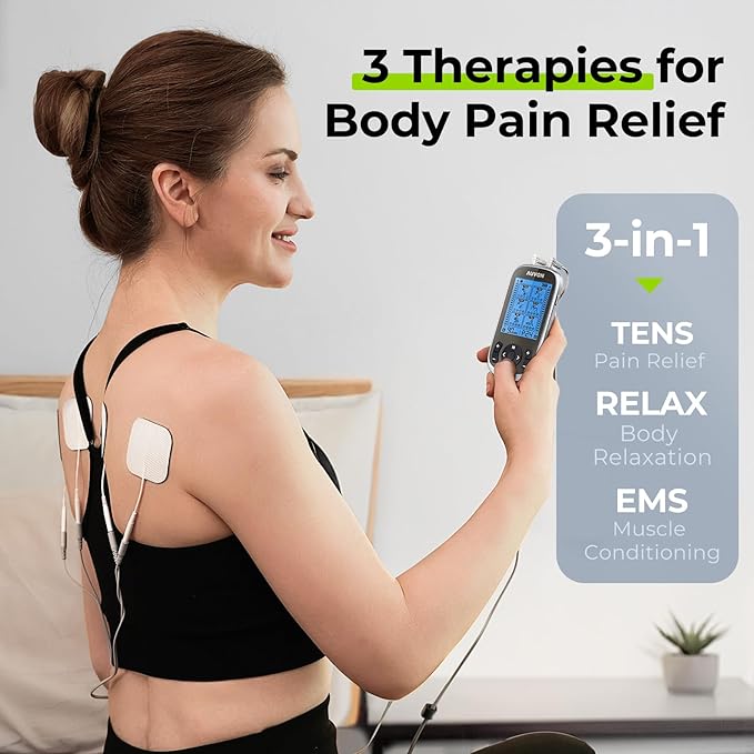 AUVON 3-in-1 TENS Unit Muscle Stimulator, EMS Massage Machine with 40 Intensities for Gradual Shoulder, Sciatica, Back Pain Relief, 24 Modes Rechargeable Electronic Pulse Massager with 12 TENS Pads-StrideForce Fitness