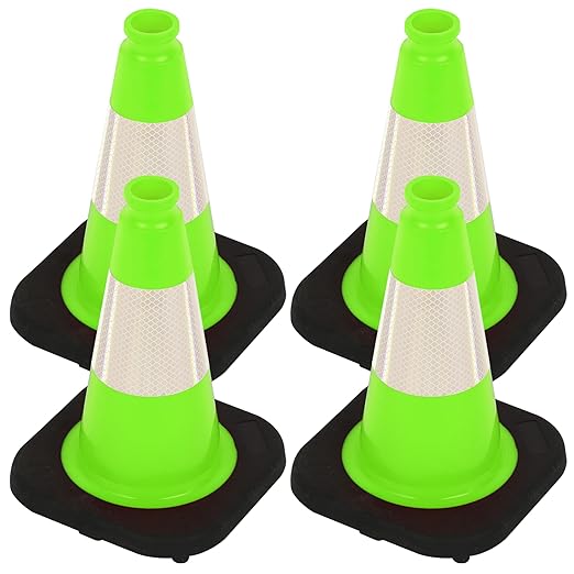 OrangeStar 12" Traffic Cones 4-Pack, Green Safety Cones with Reflective Collar & Heavy Duty Base for Driving Practice, Parking Lots, Roadwork, Construction | Indoor & Outdoor Use-StrideForce Fitness