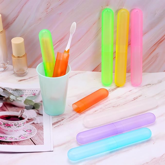 30 Pack Travel Toothbrush Case, Plastic Portable Toothbrush Storage, Dust-Proof Toothbrush Case, Breathable Toothbrush Holder for Travel Business Camping School Home, 7 Colors