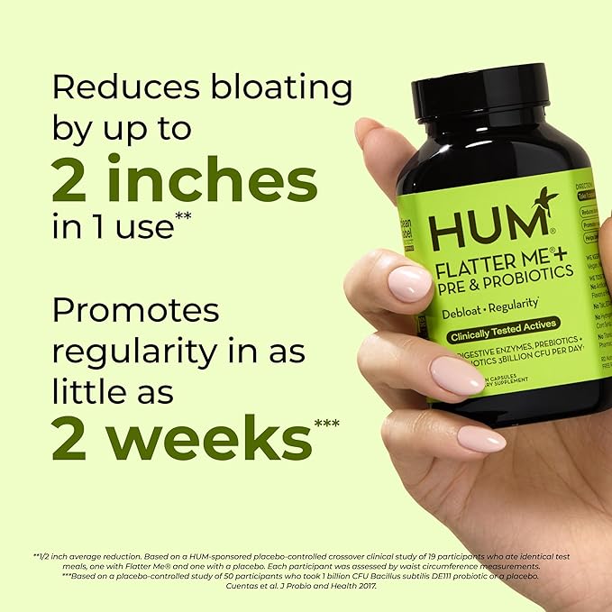 HUM Flatter Me Digestive Enzymes Bloating Supplement - Fast-Acting Bloat Relief for Digestive Health, Debloating Multi Enzyme, Bloat Pills, Anti Bloat Pills, Vegan 180 Servings-StrideForce Fitness