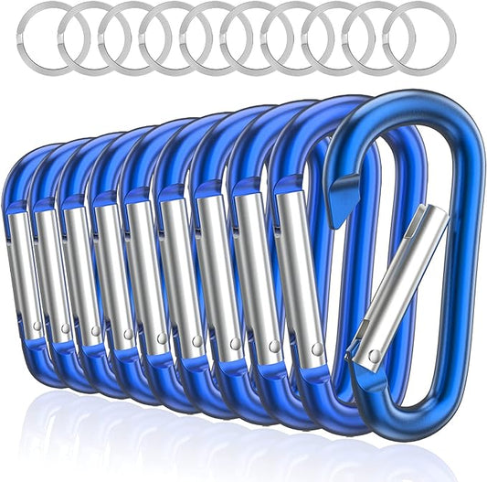 sprookber 3" Aluminum Carabiner D Ring, Caribeener Clips, Spring Snap Hook for Keychain Clip, Set of 10-StrideForce Fitness