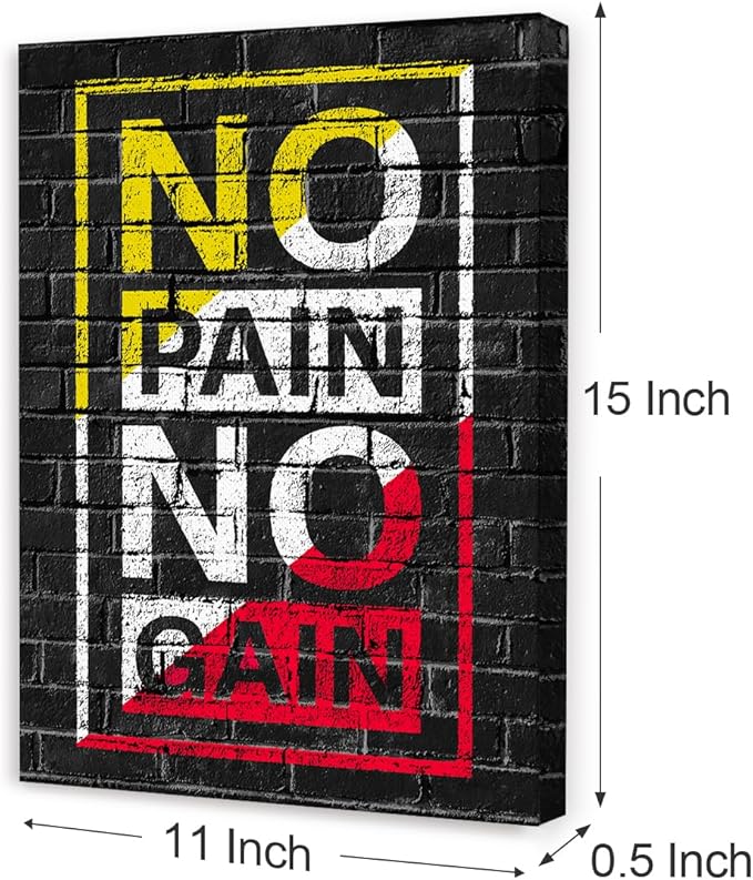 Gym Quotes Wall Art,Inspirational Workout Wall Decor,No Pain No Gain Canvas Wall Art for Home Gym Exercise Fitness Room-StrideForce Fitness
