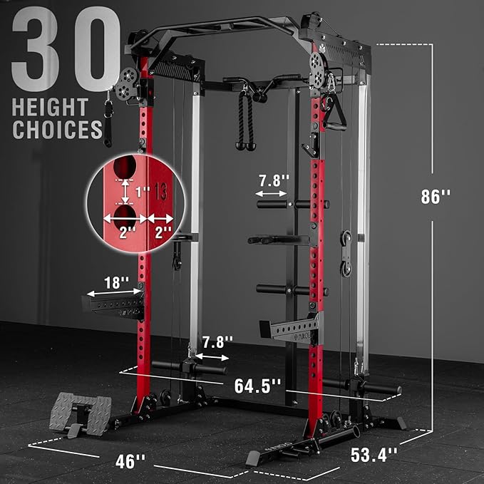 Mikolo Power Cage, 2000LB Power Rack with Independent Dual Pulley System, Multi-Function Home Gym Workout Machine for Cable Crossover-StrideForce Fitness
