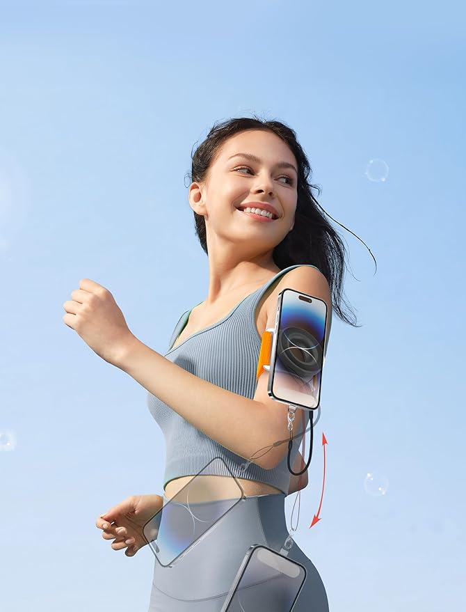 TOPGO Running Phone Holder for iPhone [360° Rotatable & Upgrade Anti-Drop] Magnetic Wrist Phone Holder, Magsafe Armband Compatible with iPhone 17 Pro and Android - Orange-StrideForce Fitness