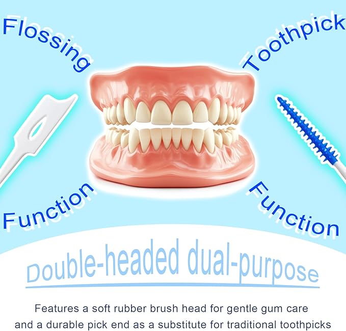 200 Pcs Portable Soft Silicone Interdental Floss Picks for Family Oral Care, Dual - Ended Toothpick & Flosser Cleaning Tool（Blue）