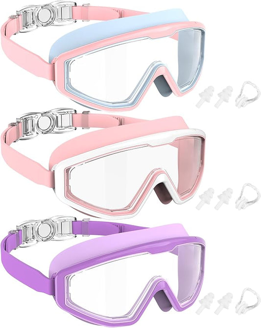 NSSIW Swim Goggles Swimming Kids-Goggles: Anti Fog No Leak with Nose Clip Earplugs for Girls Boys Youth 6-14 3 Pack-StrideForce Fitness