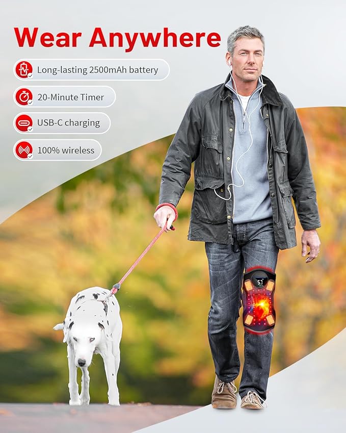 Upgraded PRO Red Light Therapy Knee Brace & 4 Vibration Massage - Wireless Rechargeable Controller, 660nm&850nm Red Light Therapy Heated Device for Knee/Elbow/Shoulder Pain-StrideForce Fitness