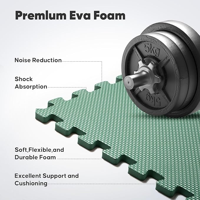 Home Gym Mat, Puzzle Exercise Mat, EVA Interlocking Foam Floor Tiles for Home Workout Equipment and Kids' Play Areas - Blue, 24 in x 24 in x ½ in - (Green, 24 Pack(96 SQ FT))-StrideForce Fitness