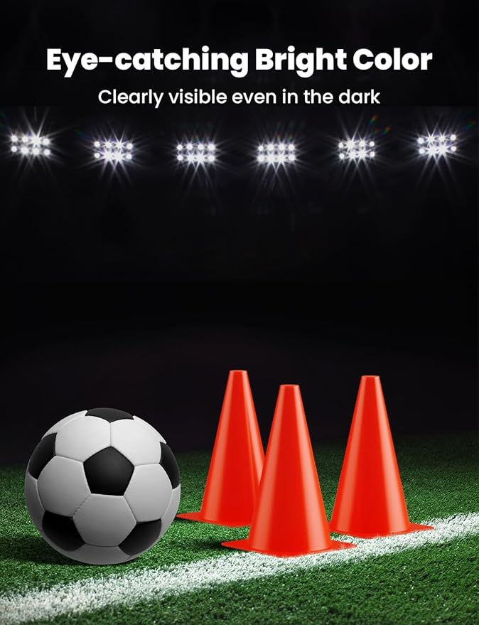 GHB Soccer Cones 7" 9" of 12 24 Pack Disc Soccer Sport Cones Training Field Marker Agility Cones for Basketball, Coaching, Practice Equipment Includes Drills Guide-StrideForce Fitness