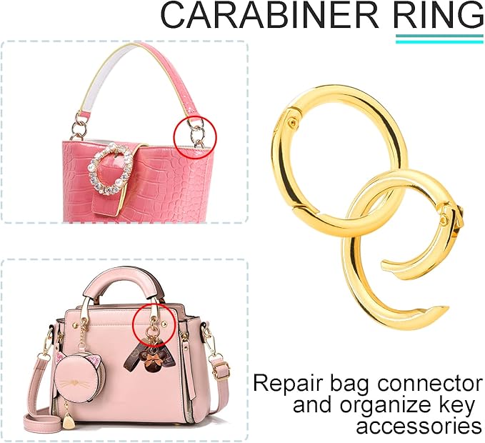 10 Pack 1 Inch Gold Spring O Rings, Metal Keychain Ring Round Carabiner Clips for Replacement Purse Ring Hardware, Keyrings Buckles, Paracord Keychain Lanyard, Home Car Keyrings Attachment-StrideForce Fitness