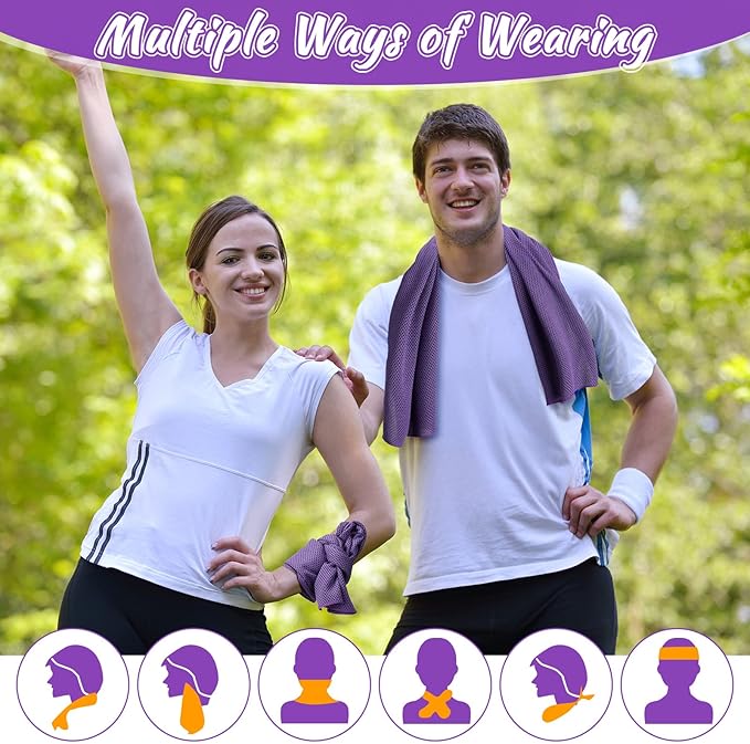 20 Pcs Cooling Towel 40" x 12" Ice Towel for Neck and Face Microfiber Chilly with Bag Breathable Yoga Gym Stay Cool Towels Sweat Rag for Workout Running Camping Pilates Beach Accessories (Purple)-StrideForce Fitness