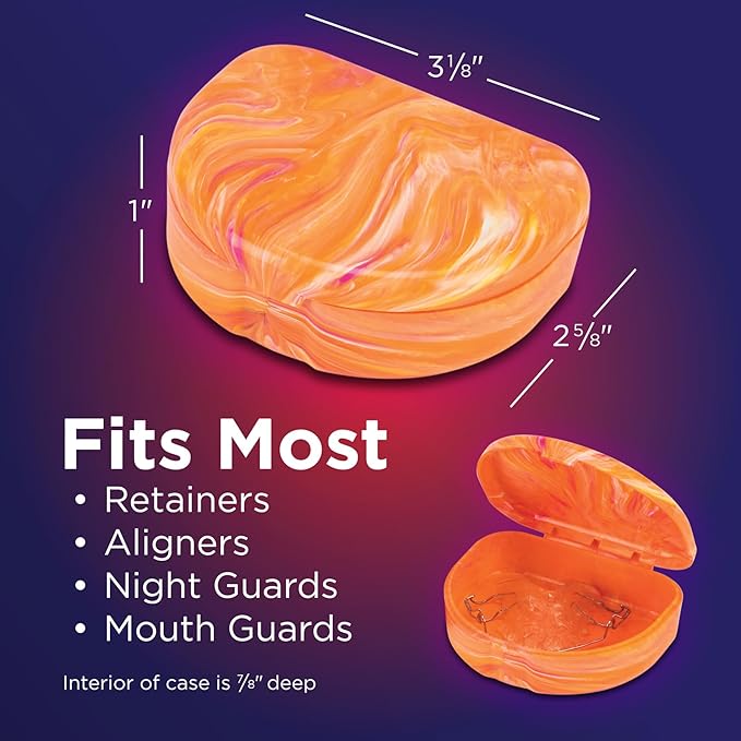 Practicon Marble Retainer Cases, Orthodontic Aligner Case, Mouth Guard Holder (3 Pack) (Sunset)